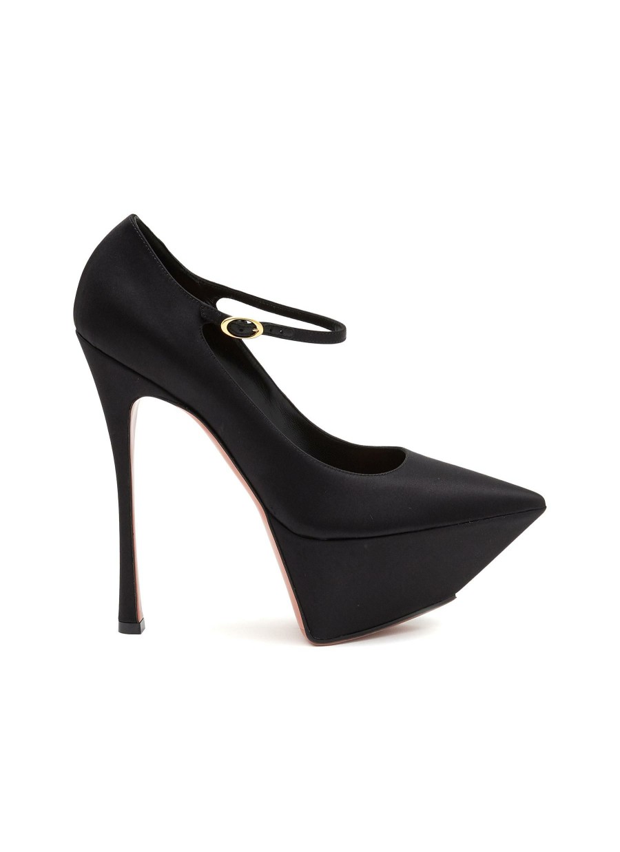 Shoes * | Amina Muaddi Flash Sale 'Yigit' 150 Satin Point Toe Platform Heels