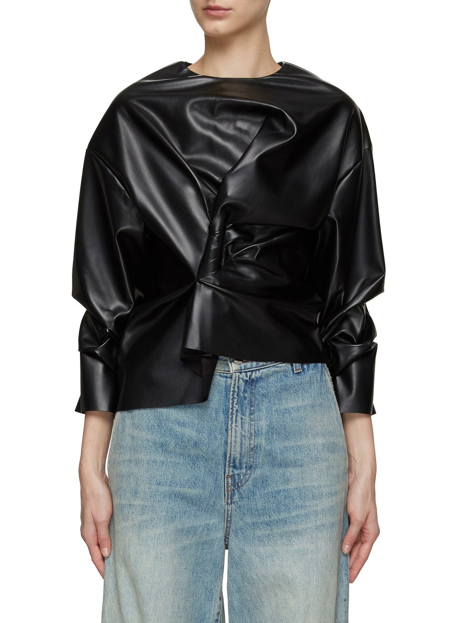 Clothing * | A.W.A.K.E. Mode Best Sellers Gathering Asymmetric Faux Leather Top