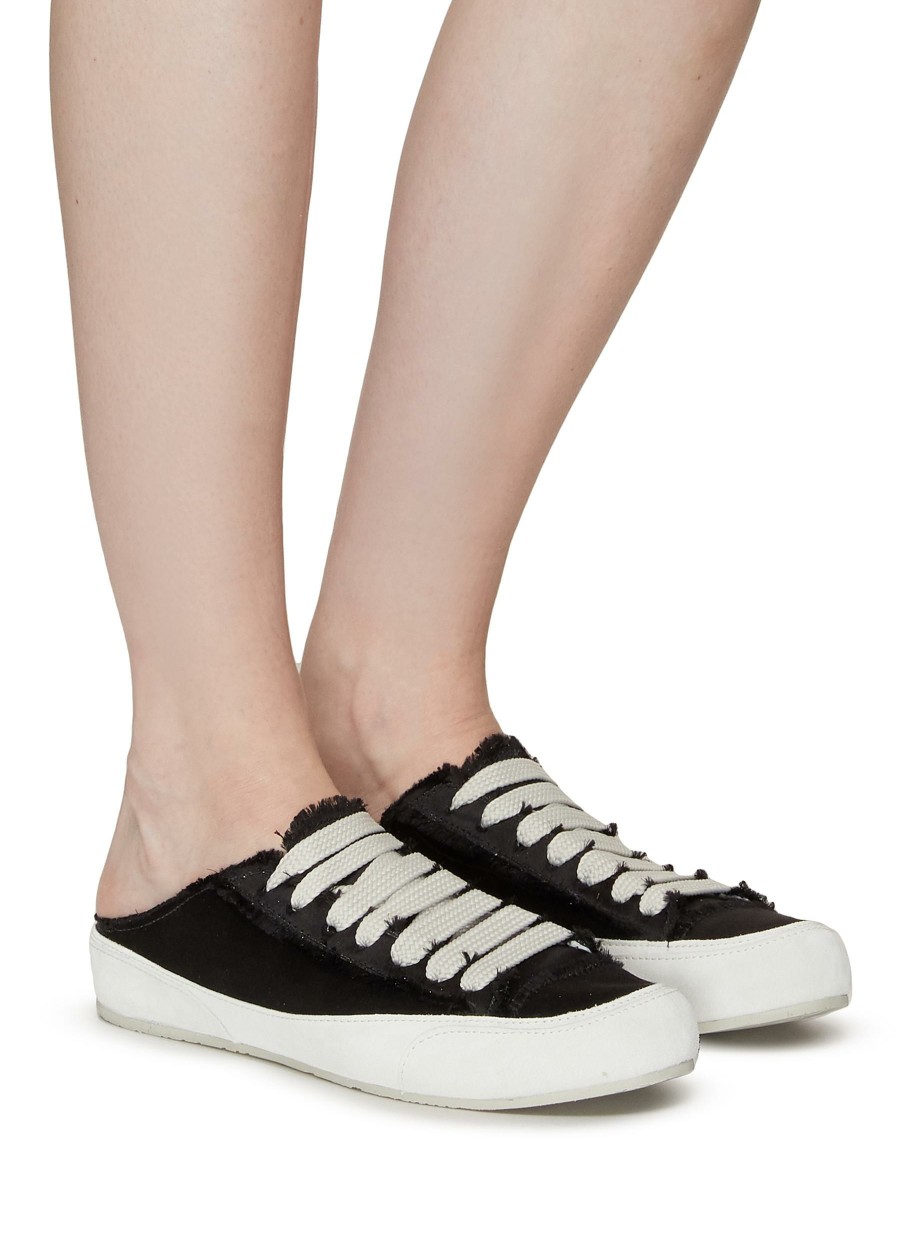 Shoes * | Pedro Garcia Shop Flat Round Toe Cut Out Heel Lace Up Satin Sneakers