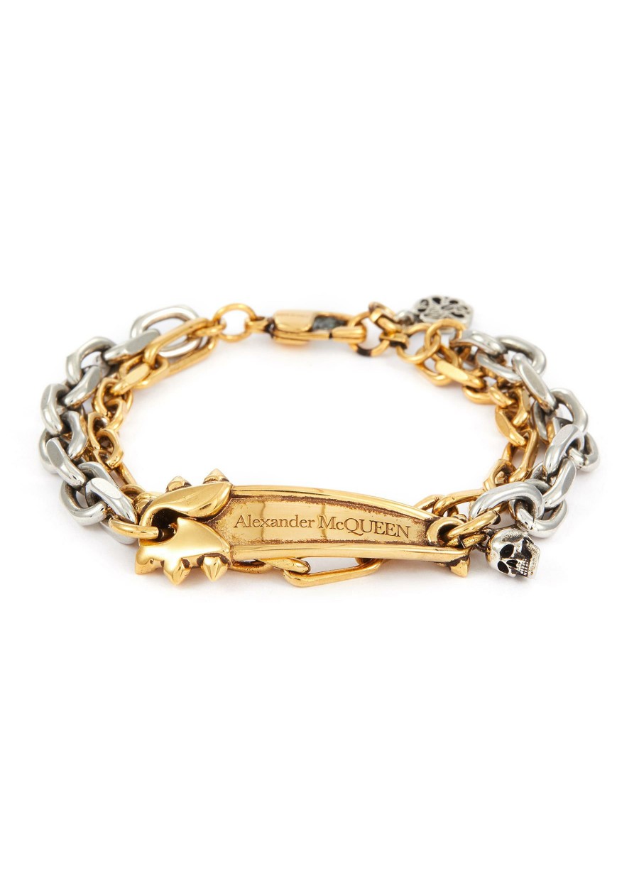 Accessories * | Alexander Mcqueen Free Delivery Double Chain Skull Charm Bracelet