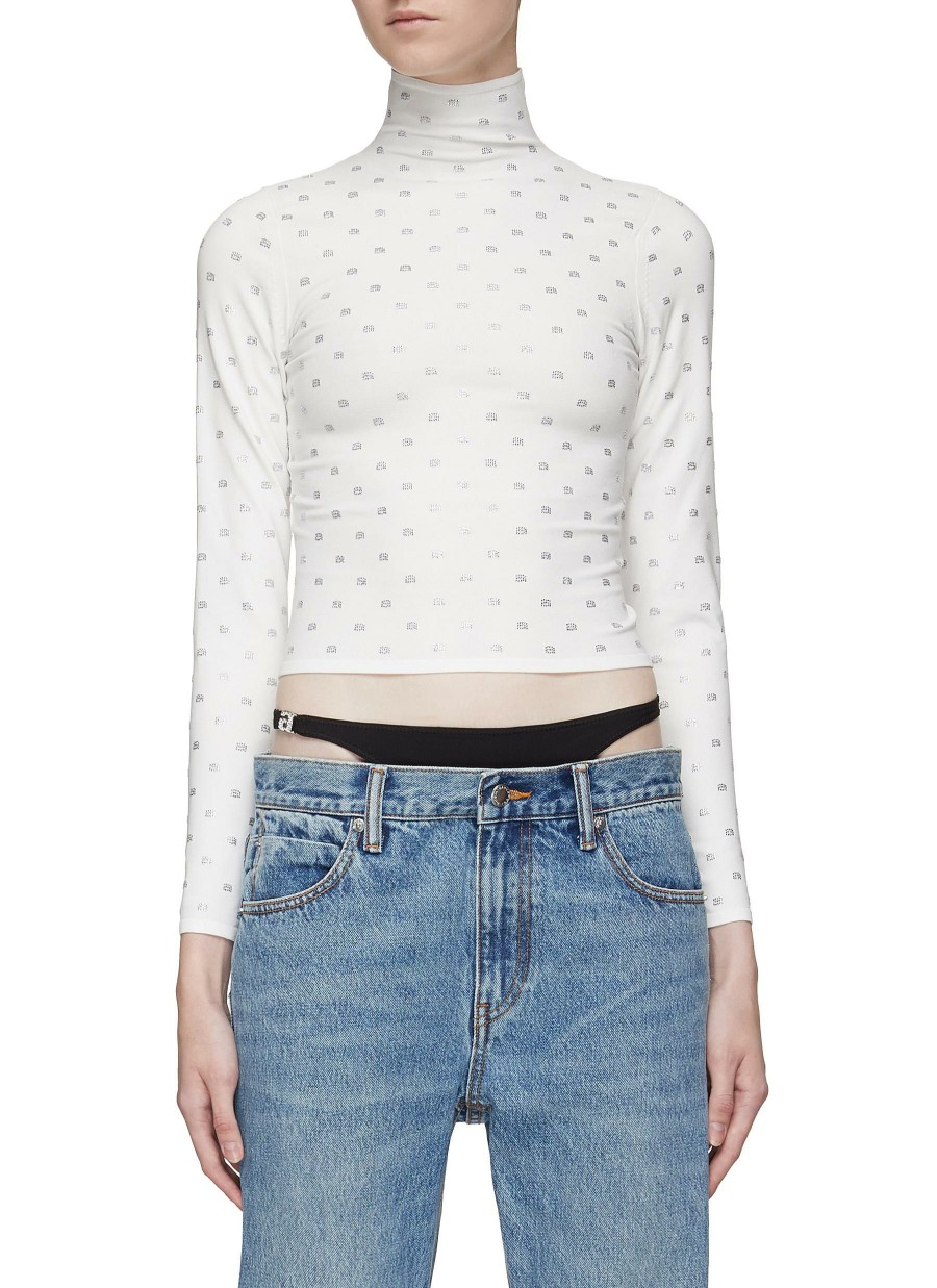 Clothing * | Alexander Wang Clearance Long Sleeve Turtleneck Crystal Logo Jumper