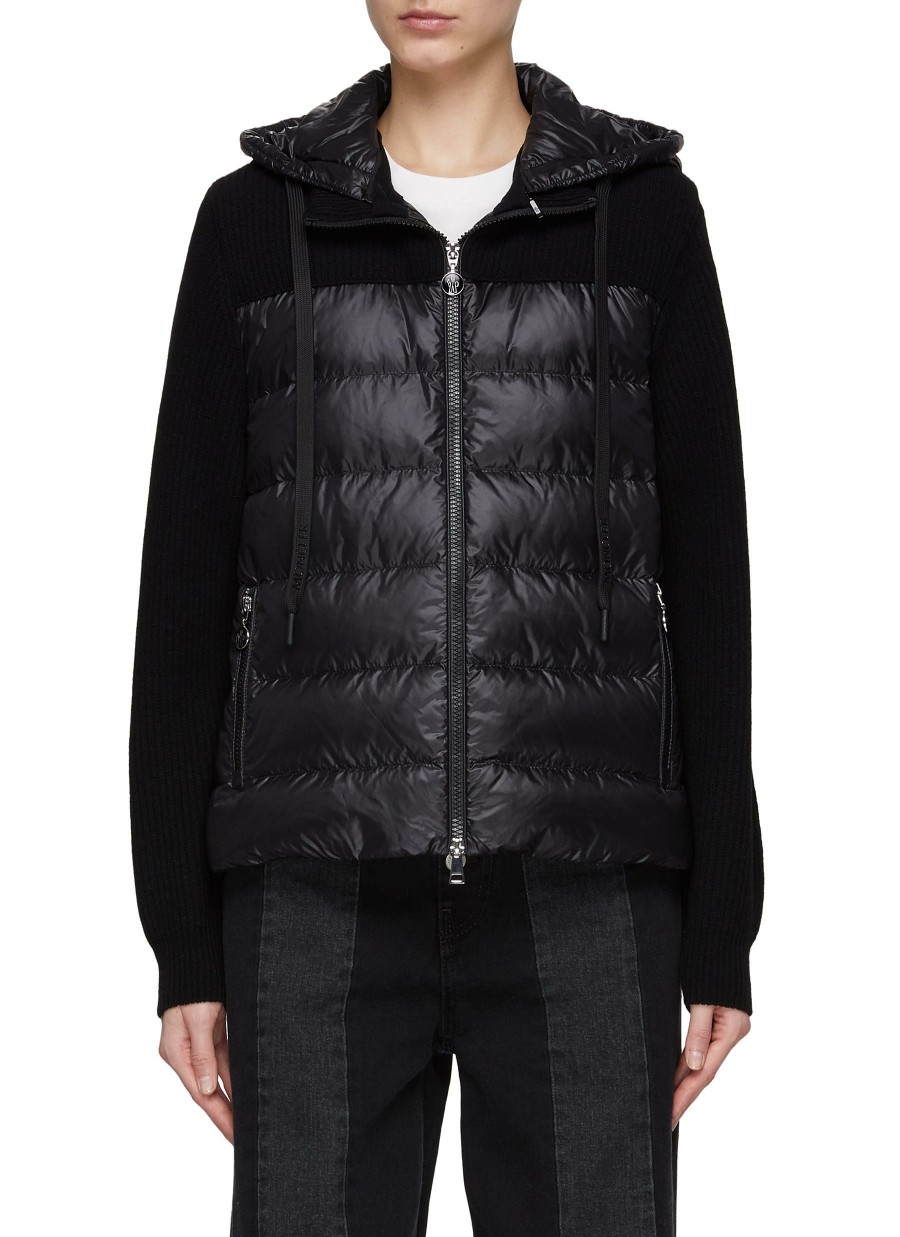 Clothing * | Moncler Tendy Style Puffer Panel Drawstring Hood Knit Cardigan