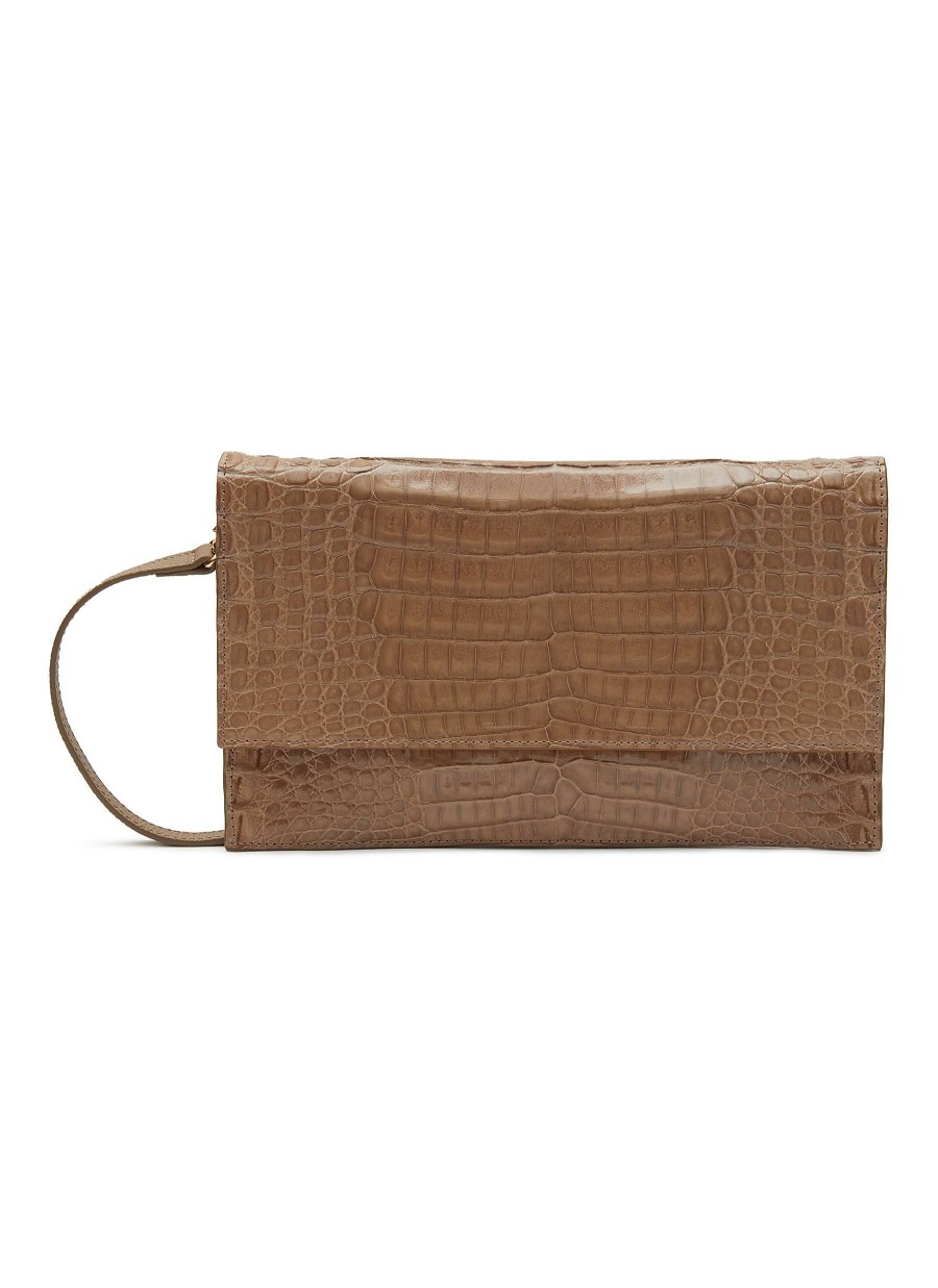 Bags * | Maria Oliver Good Quality 'Sofia' Caiman Leather Flapped Clutch