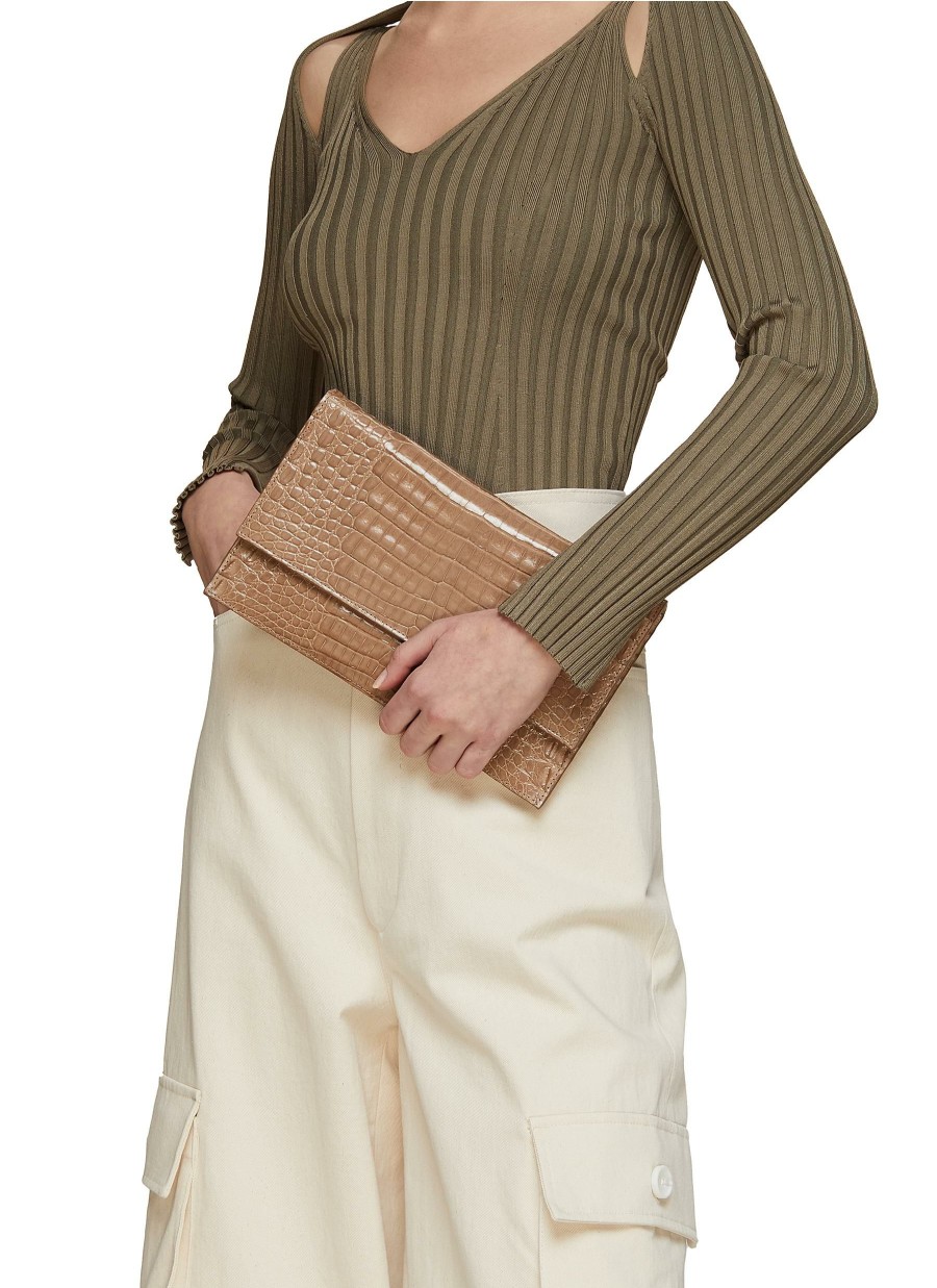 Bags * | Maria Oliver Good Quality 'Sofia' Caiman Leather Flapped Clutch