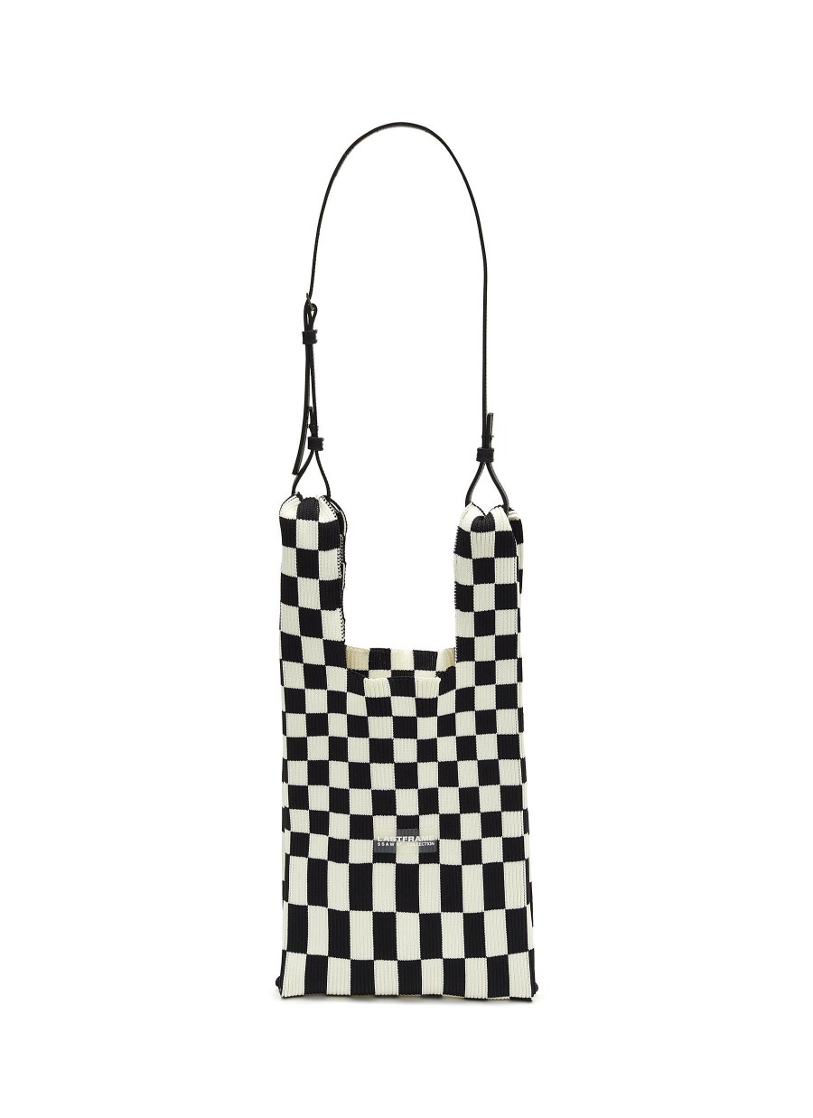 Bags * | Lastframe Free Delivery Medium 'Ichimatsu' Chequered Knit Tote Bag