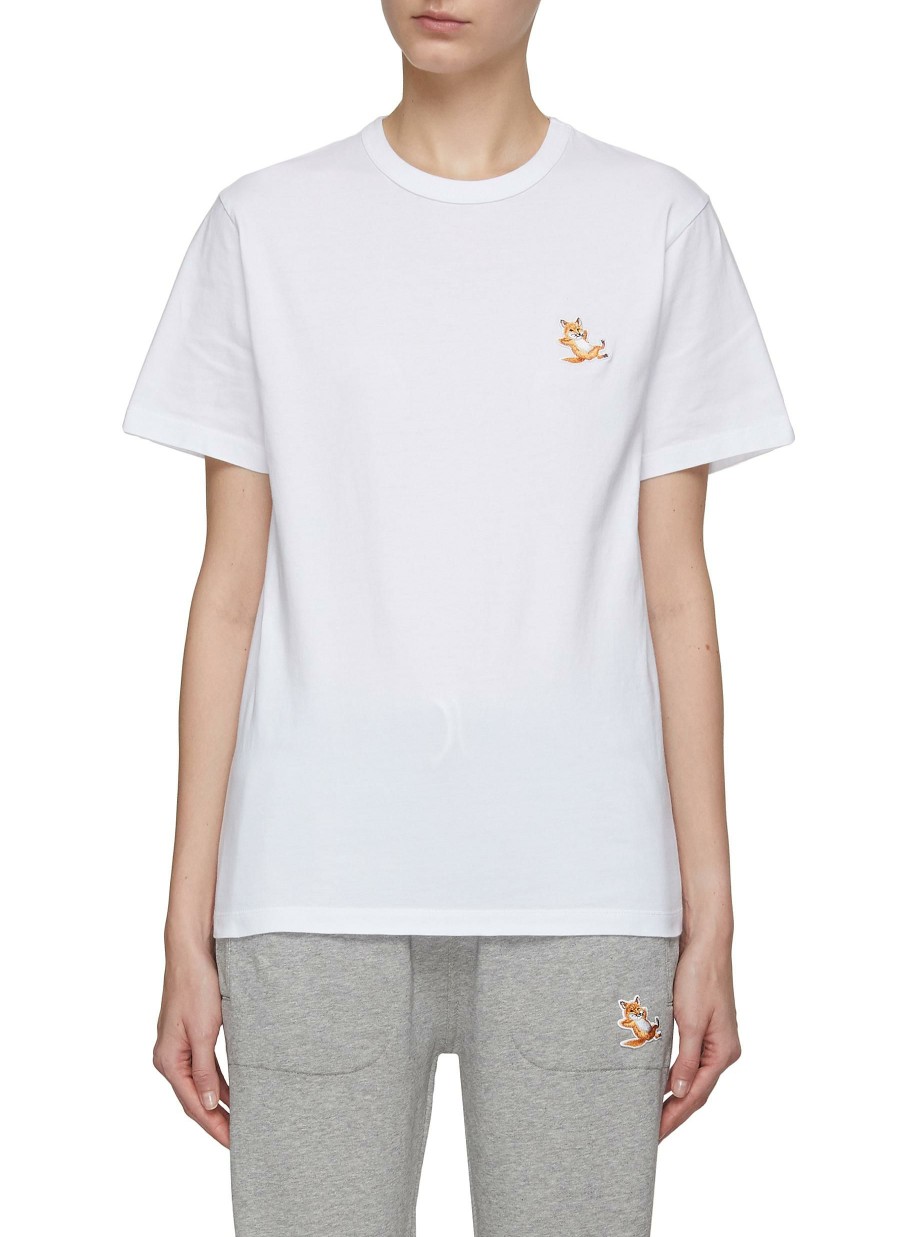 Clothing * | Maison Kitsune Hot Sale Chillax Fox Patch Cotton Crewneck T-Shirt