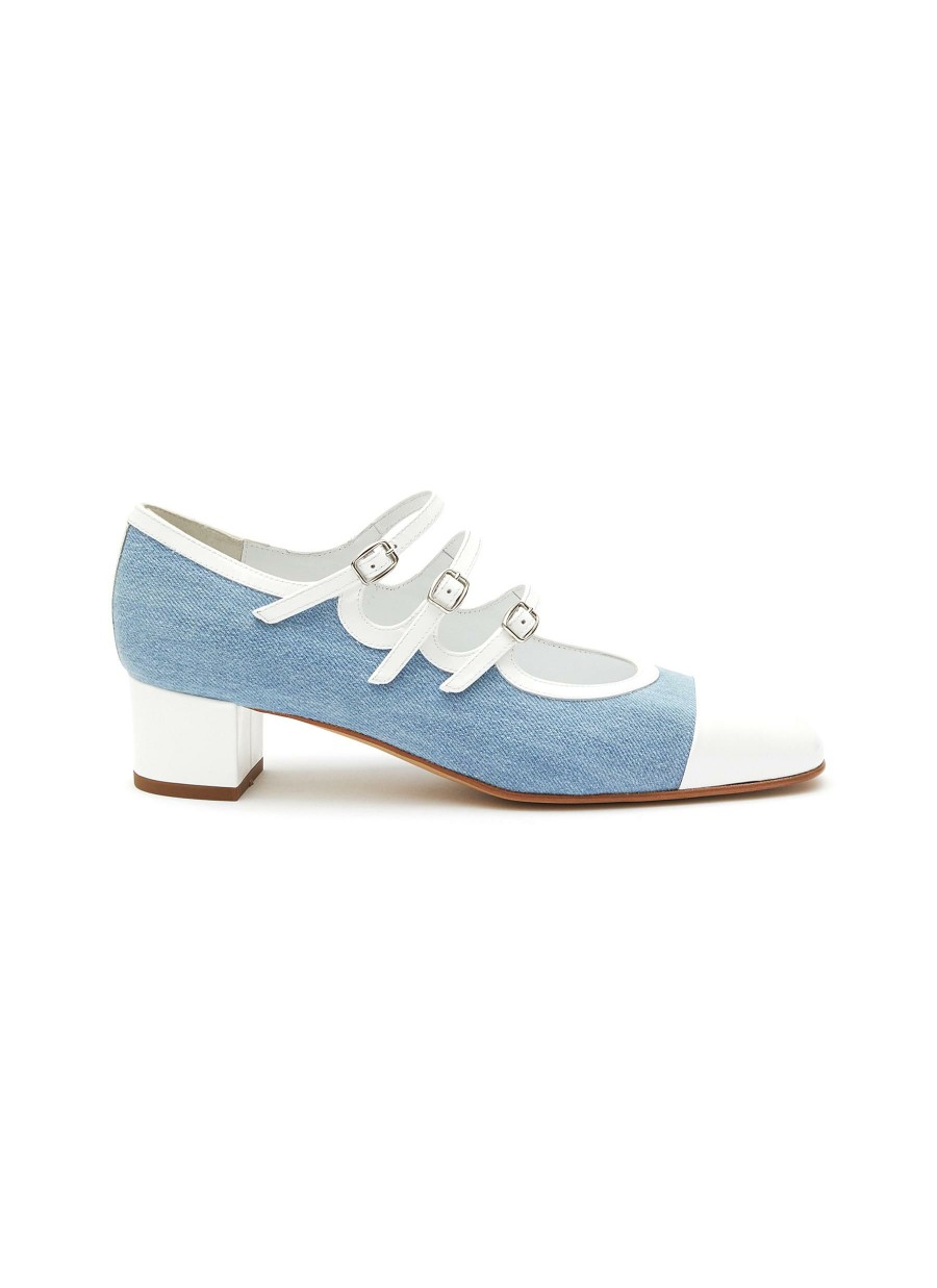 Shoes * | Carel Flash Sale 'Kiss' 40 Triple Strap Denim Leather Mary Jane Heels