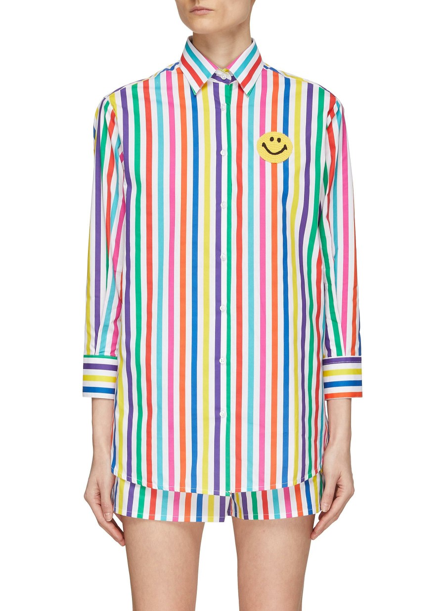 Clothing * | Joshua'S Good Quality Crocheted Smiley Face Striped Cotton Shirt