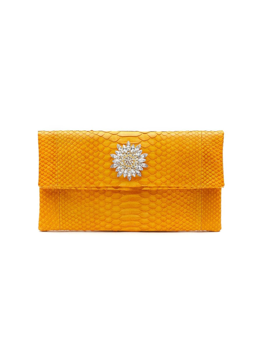 Bags * | Suzette Outlet Sale Medium 'Henri' Brooch Python Leather Clutch