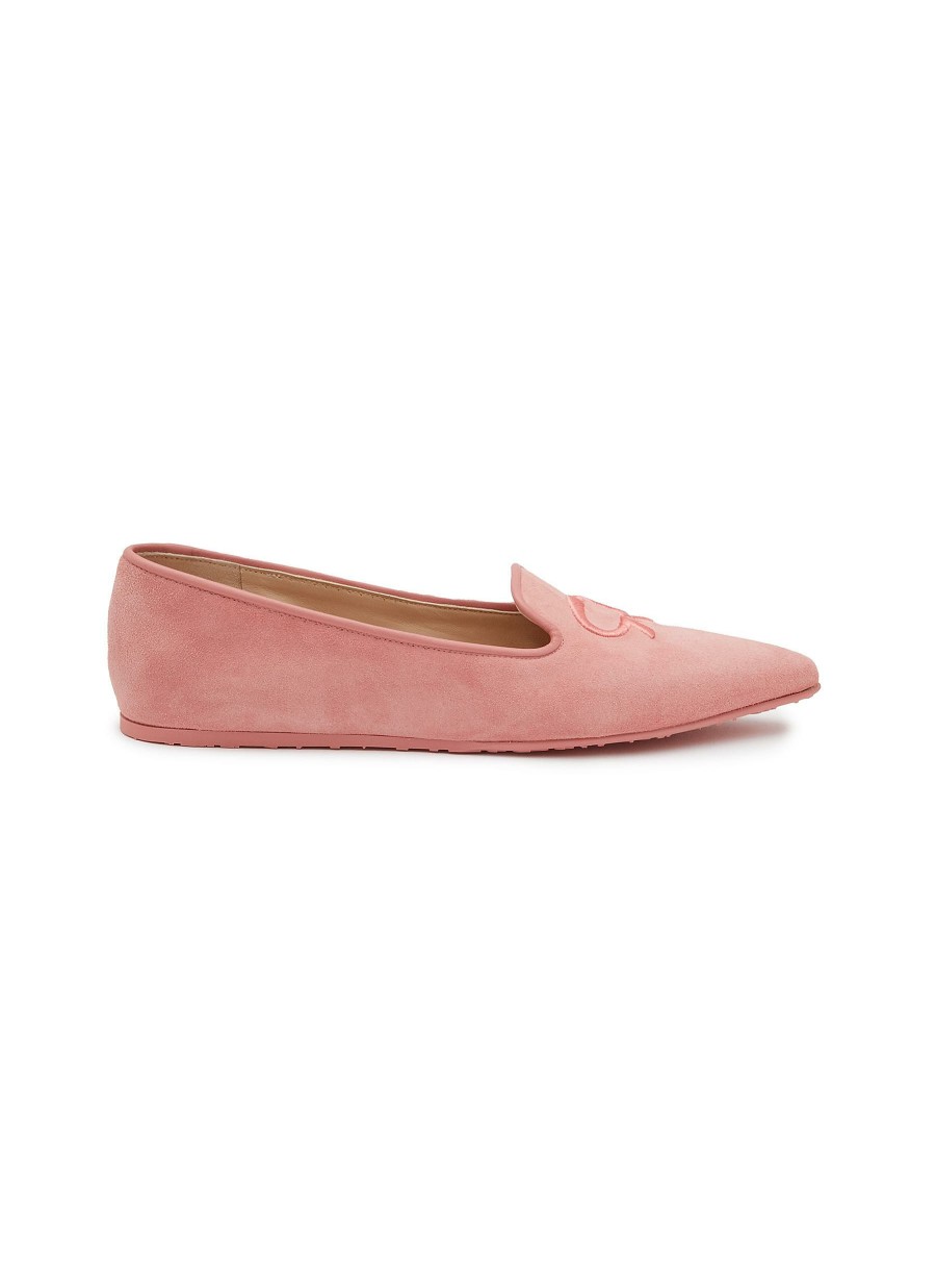 Shoes * | Gianvito Rossi Best Sale Logo Embroidery Suede Point Toe Loafers