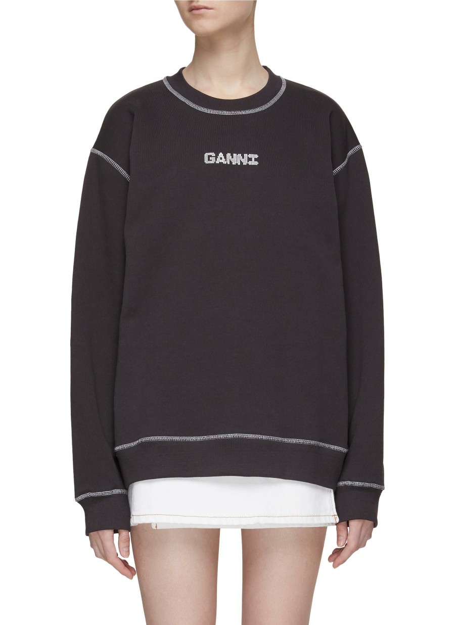 Clothing * | Ganni Shop 'Isoli' Logo Graphic Print Contrast Stitch Crewneck Sweatshirt