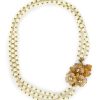 Accessories * | Monshiro Flash Sale 'Cotton Pearl Sakura' Gold Plated Metal Glass Bead Triple Row Necklace