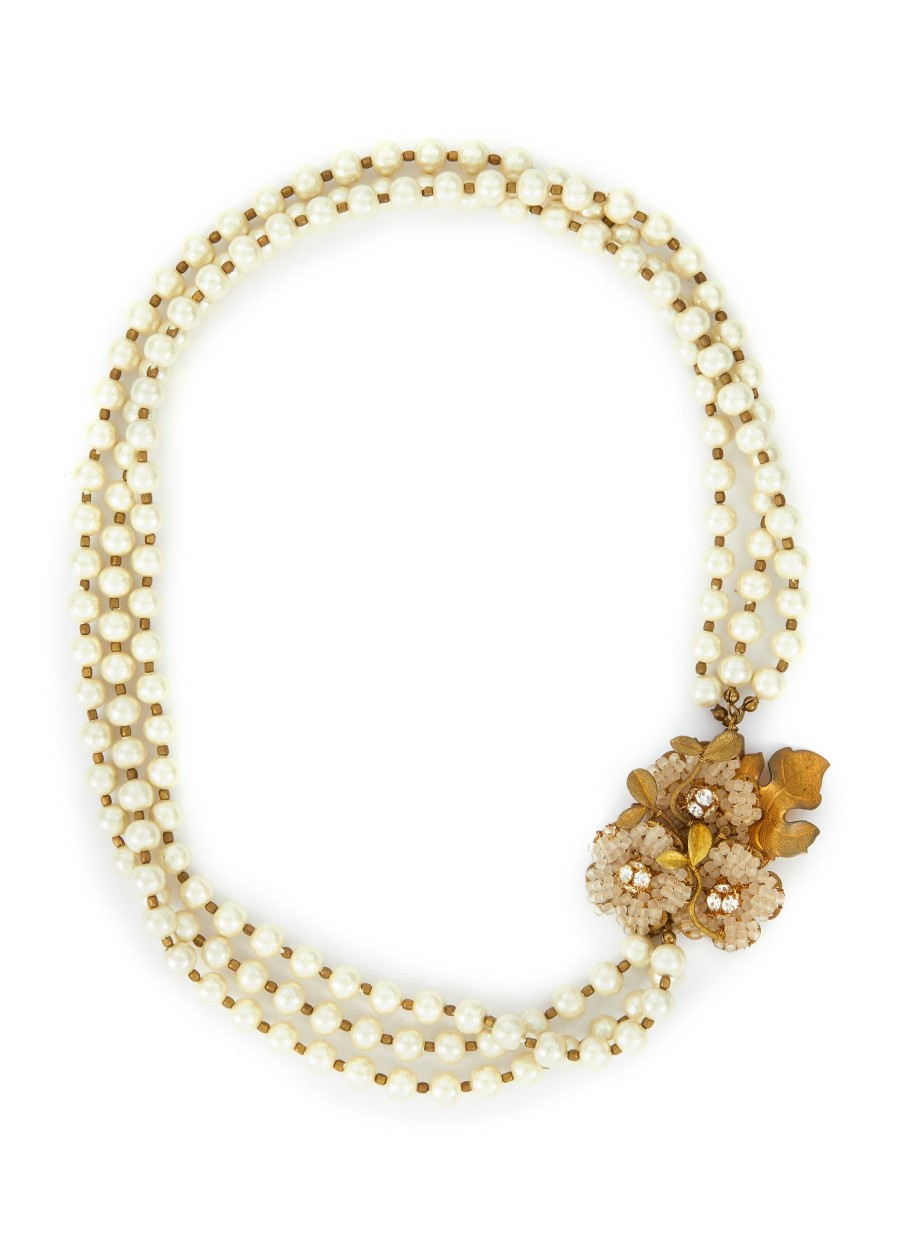 Accessories * | Monshiro Flash Sale 'Cotton Pearl Sakura' Gold Plated Metal Glass Bead Triple Row Necklace