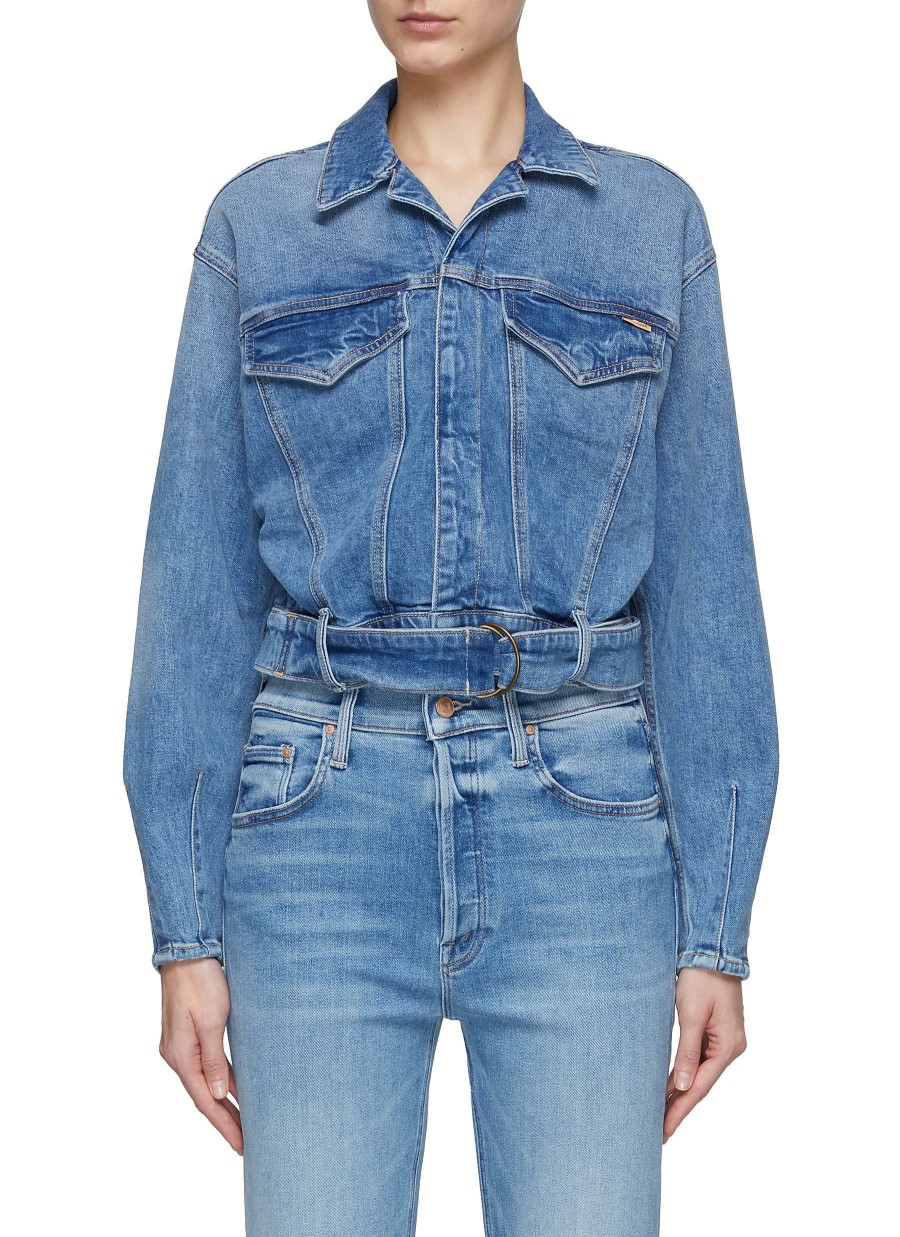 Clothing * | Mother Crazy Deals 'The Belted' Curved Sleeve D-Ring Belt Medium Washed Denim Jacket