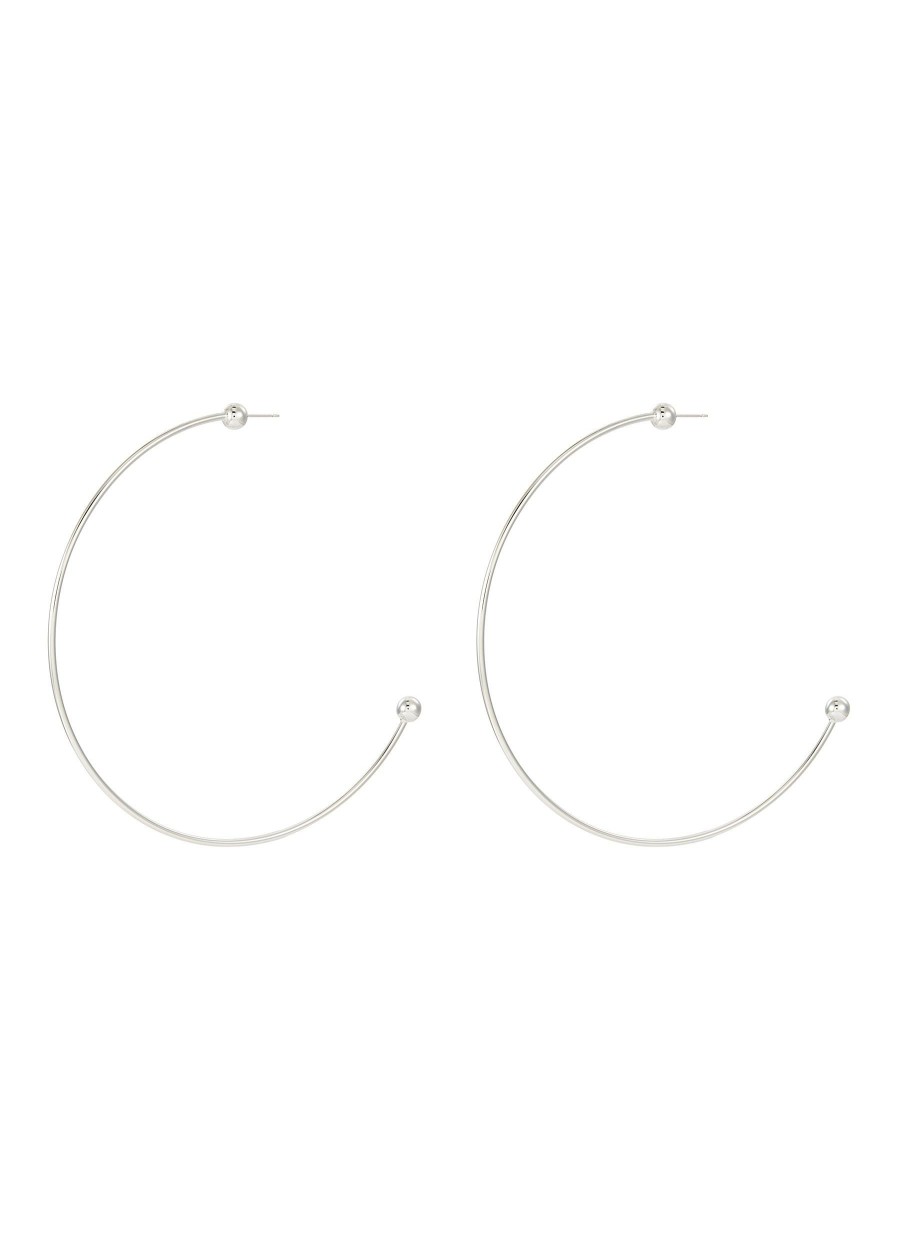 Accessories * | Justine Clenquet Good Quality Silver Toned Brass Beaded Oversized J-Hoop Earrings