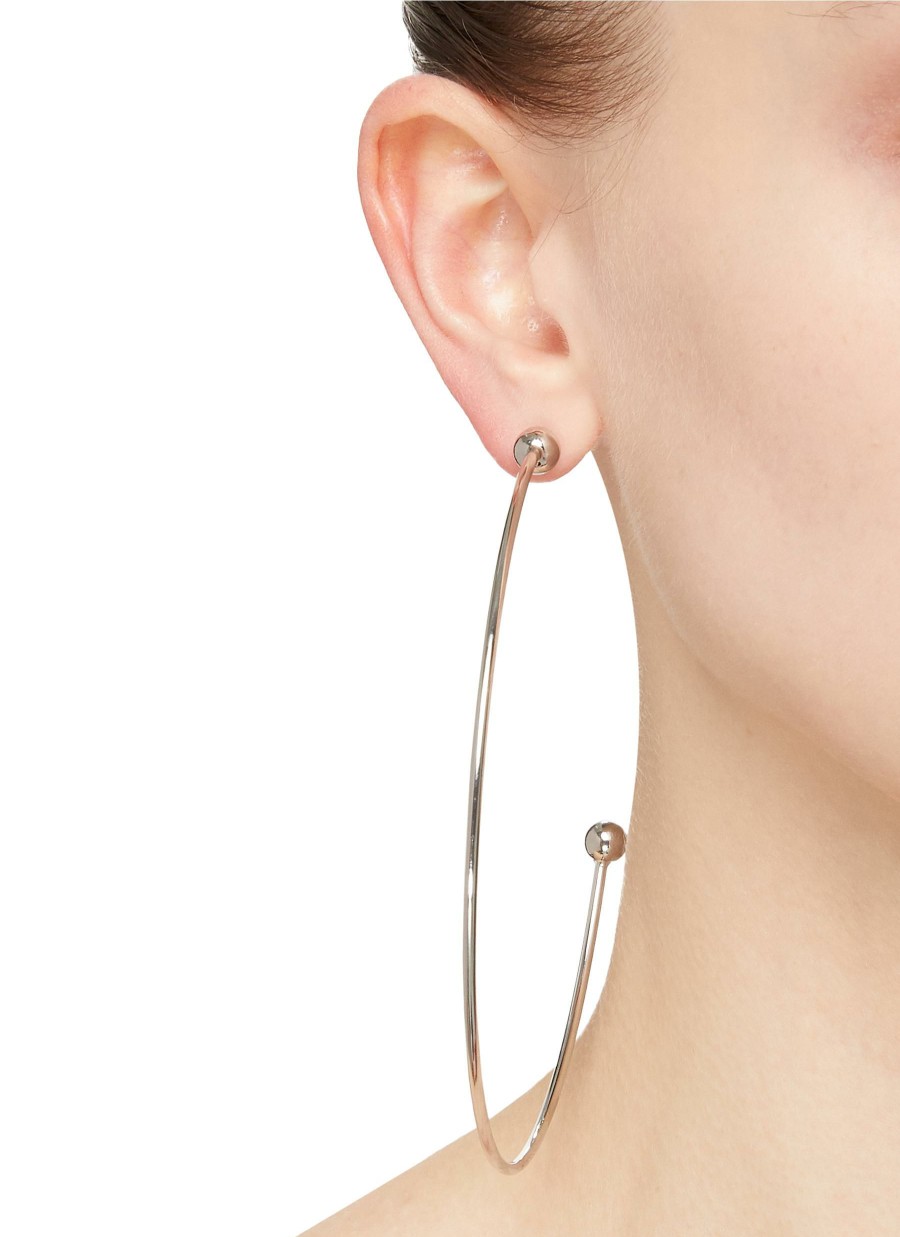 Accessories * | Justine Clenquet Good Quality Silver Toned Brass Beaded Oversized J-Hoop Earrings