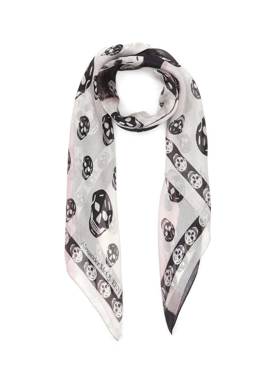 Accessories * | Alexander Mcqueen Fashion Skull Motif Silk Chiffon Scarf