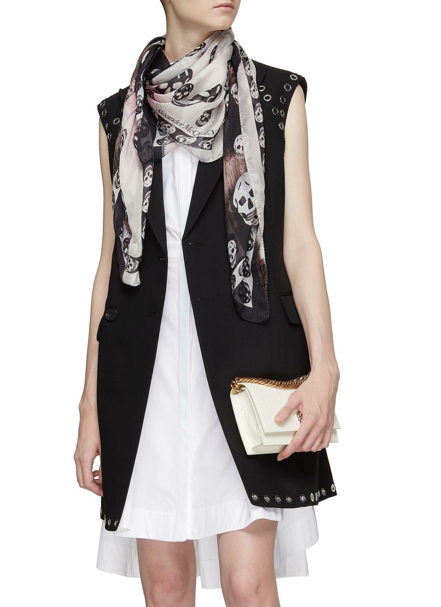 Accessories * | Alexander Mcqueen Fashion Skull Motif Silk Chiffon Scarf