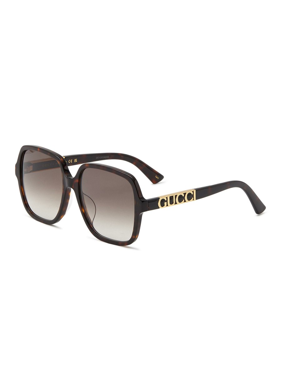 Accessories * | Gucci Flash Sale Logo Applique Square Acetate Frame Gradient Lens Sunglasses