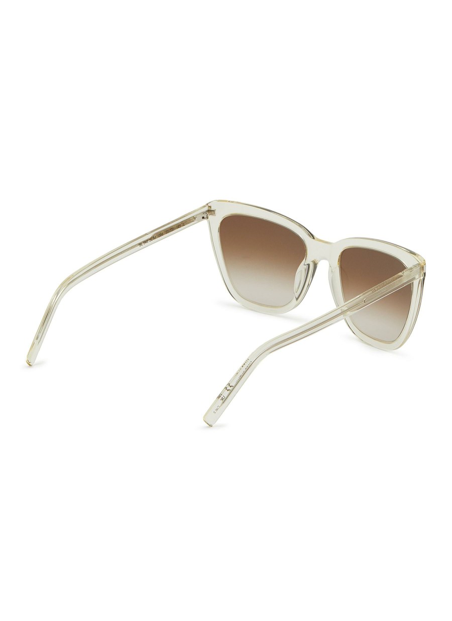 Accessories * | Saint Laurent Shop Brown Lens Acetate Angular Frame Logo Temple Cat Eye Sunglasses