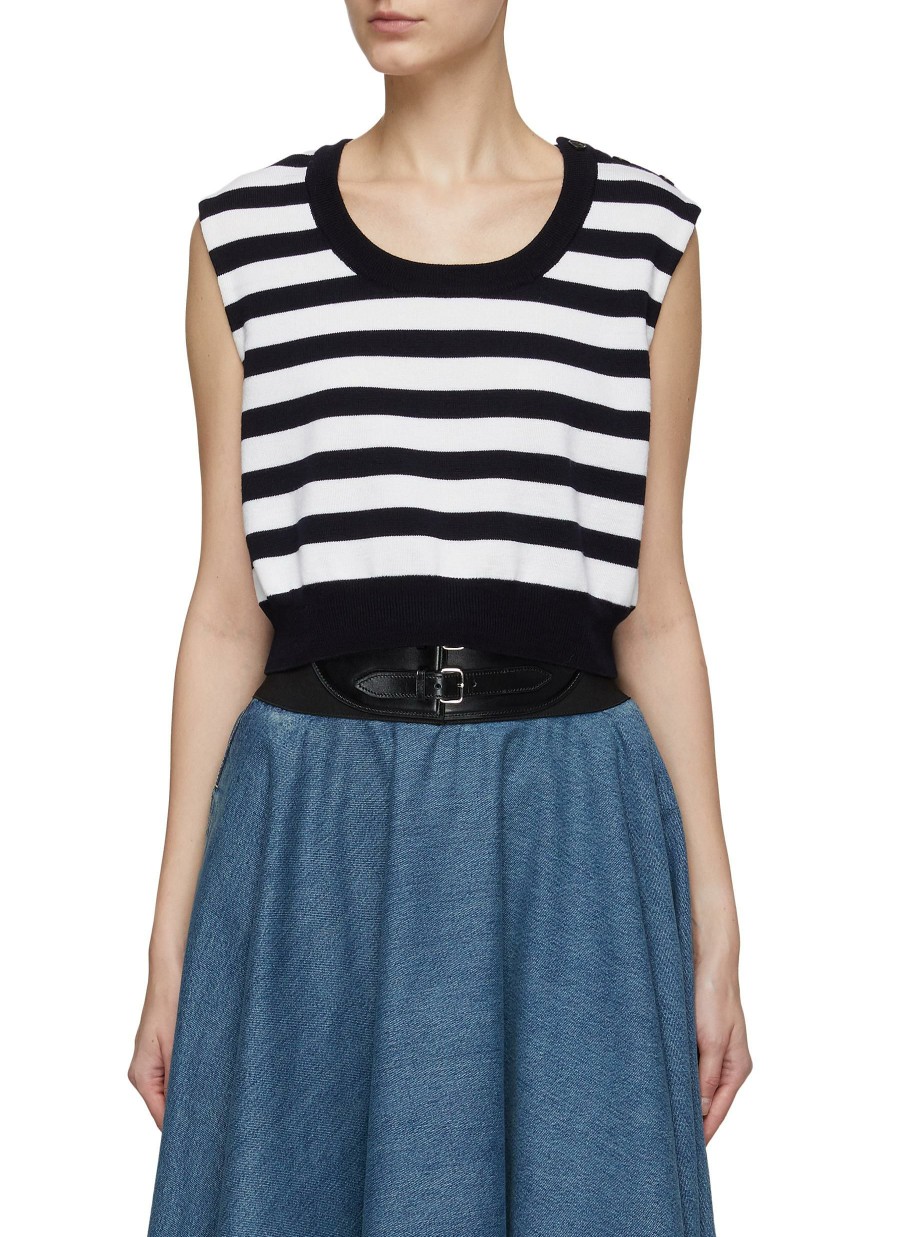 Clothing * | Alaia Hot Sale Stripe Motif Crewneck Cropped Wool Knit Vest