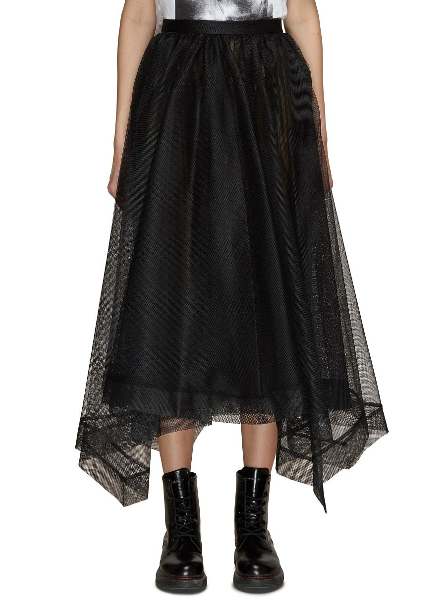 Clothing * | Alexander Mcqueen Crazy Deals Tulle Layer Asymmetric Hem Midi Skirt