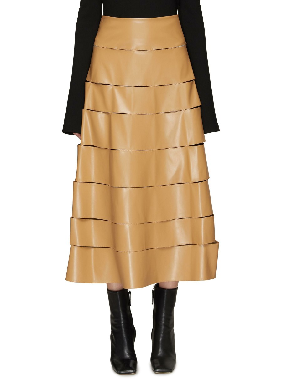 Clothing * | A.W.A.K.E. Mode Closeout Sale Strip Panel Faux Leather Midi Skirt