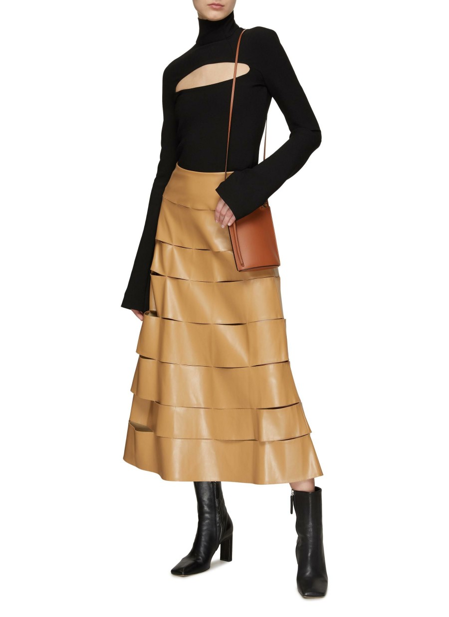 Clothing * | A.W.A.K.E. Mode Closeout Sale Strip Panel Faux Leather Midi Skirt