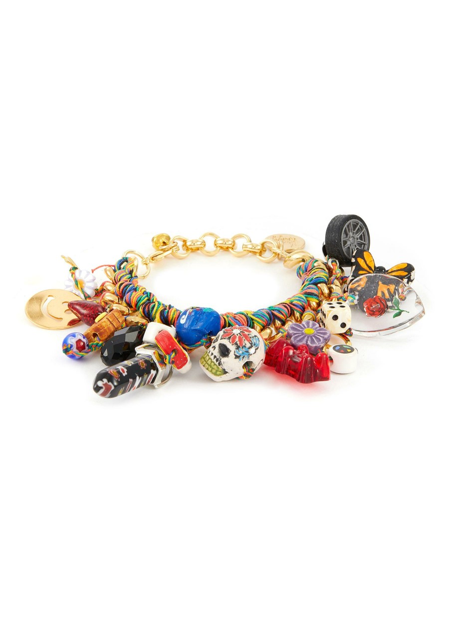 Accessories * | Venessa Arizaga Shop 'Prince Of Love' Gold Plated Brass Mixed Media Charm Bracelet