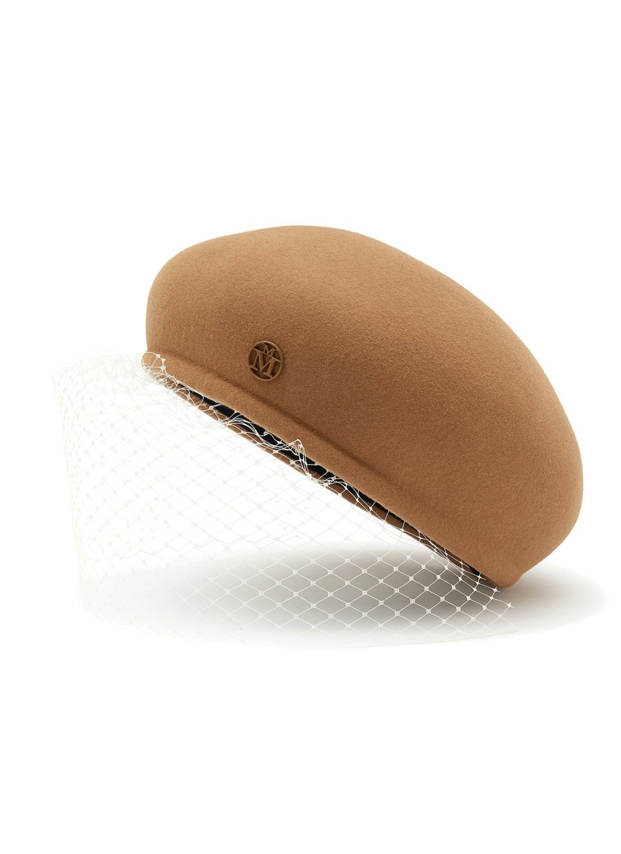 Accessories * | Maison Michel Good Quality 'Bonnie' Veil Appliqued Rabbit Felt Beret