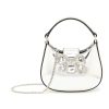 Bags * | Self-Portrait Hot Sale Micro 'Bow Curve' Stone Embellished Leather Hobo Bag