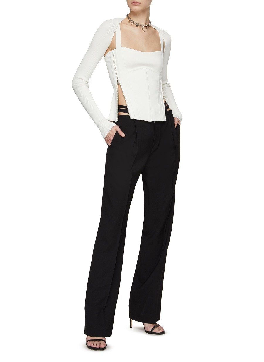 Clothing * | Dion Lee Excellent Quality Flat Front Adjustable Buckle Detail Wool Pants