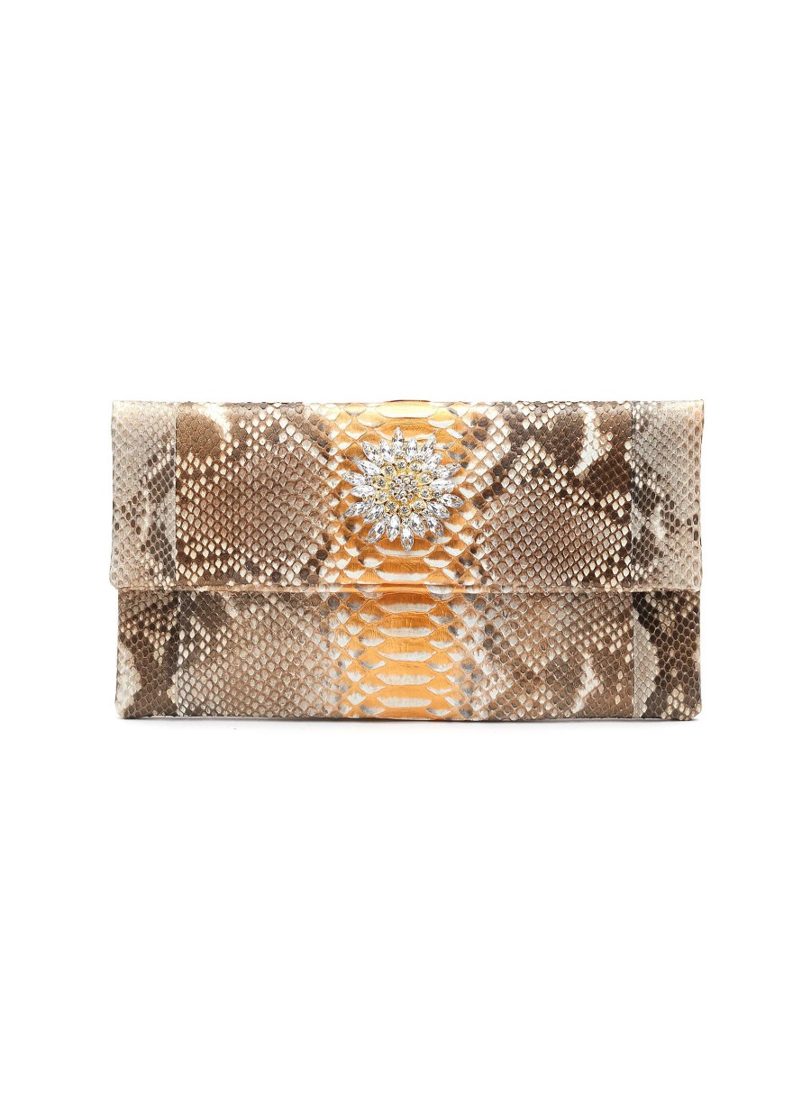 Bags * | Suzette Closeout Sale Medium 'Henri' Brooch Python Leather Clutch