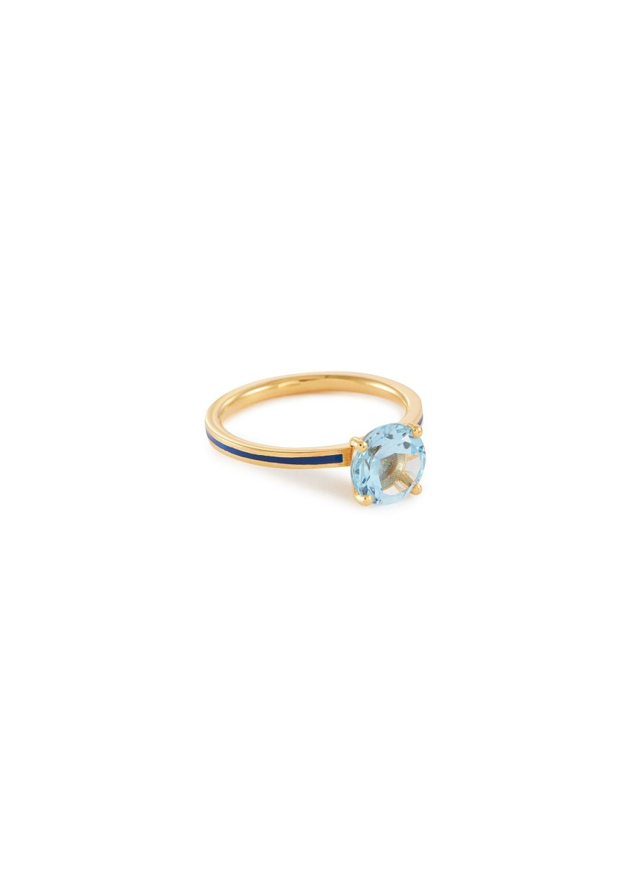 Accessories * | Eyem Closeout Sale 18K Gold Plated Sterling Silver Blue Topaz Enamel Slim Band Ring