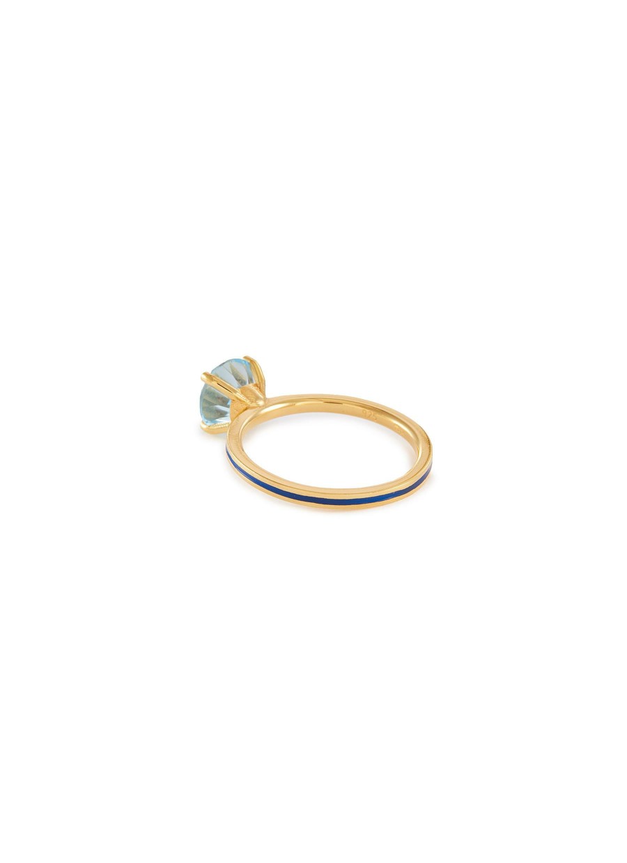 Accessories * | Eyem Closeout Sale 18K Gold Plated Sterling Silver Blue Topaz Enamel Slim Band Ring