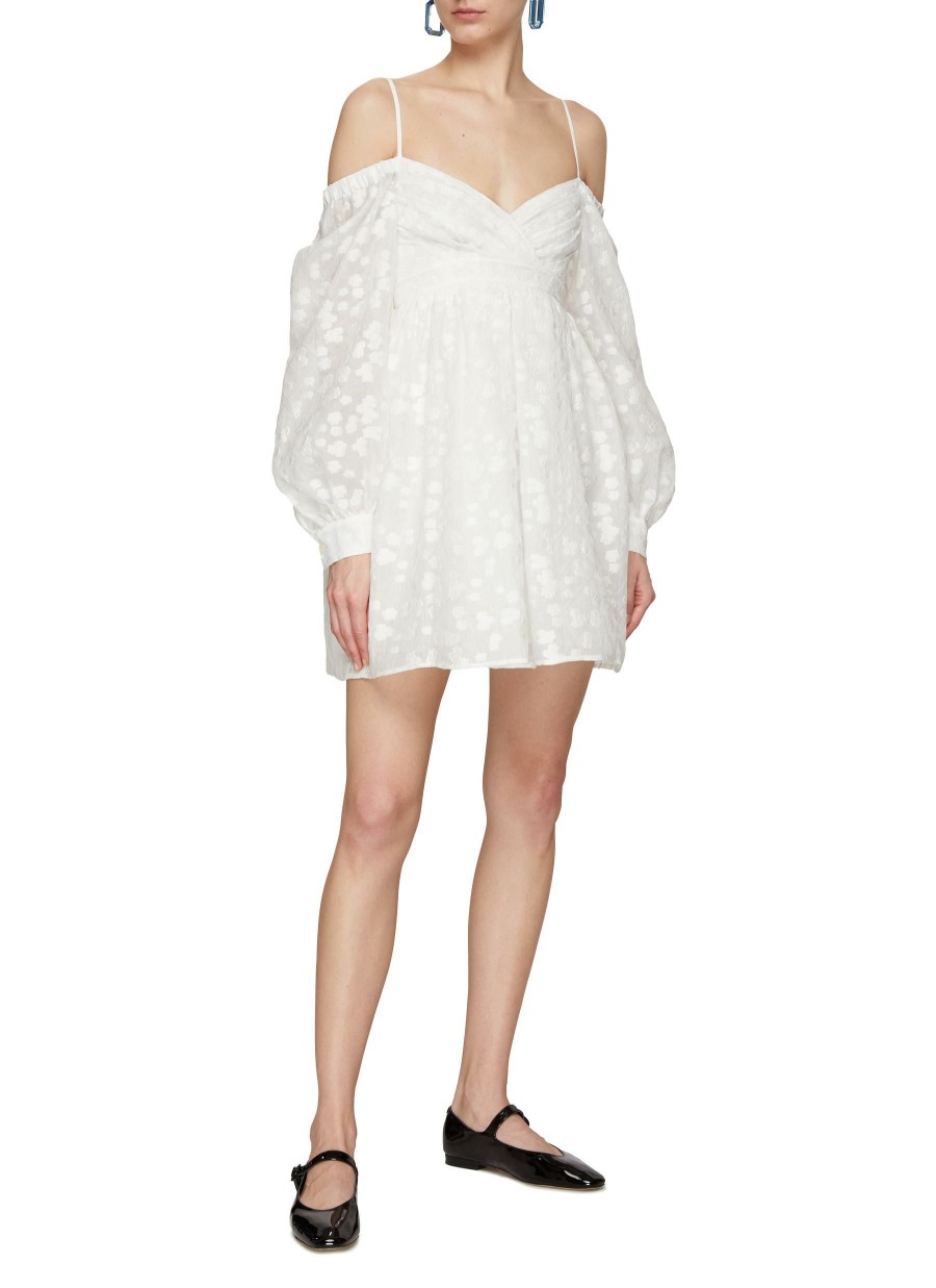 Clothing * | Ming Ma Fashion Jacquard Puff Sleeve Off Shoulder Dress