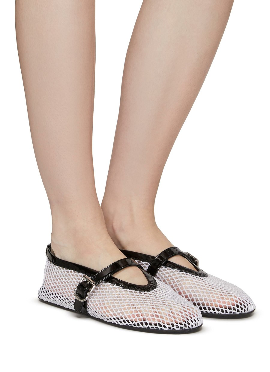 Shoes * | Alaia Quick Delivery Fishnet Patent Calfskin Strap Ballerina Flats