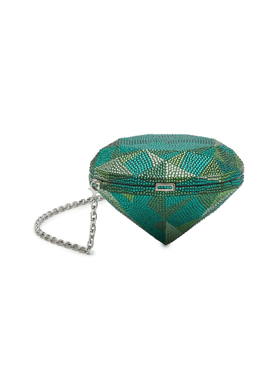 Bags * | Judith Leiber Best Sellers Diamond Emerald Chain Crystal Clutch