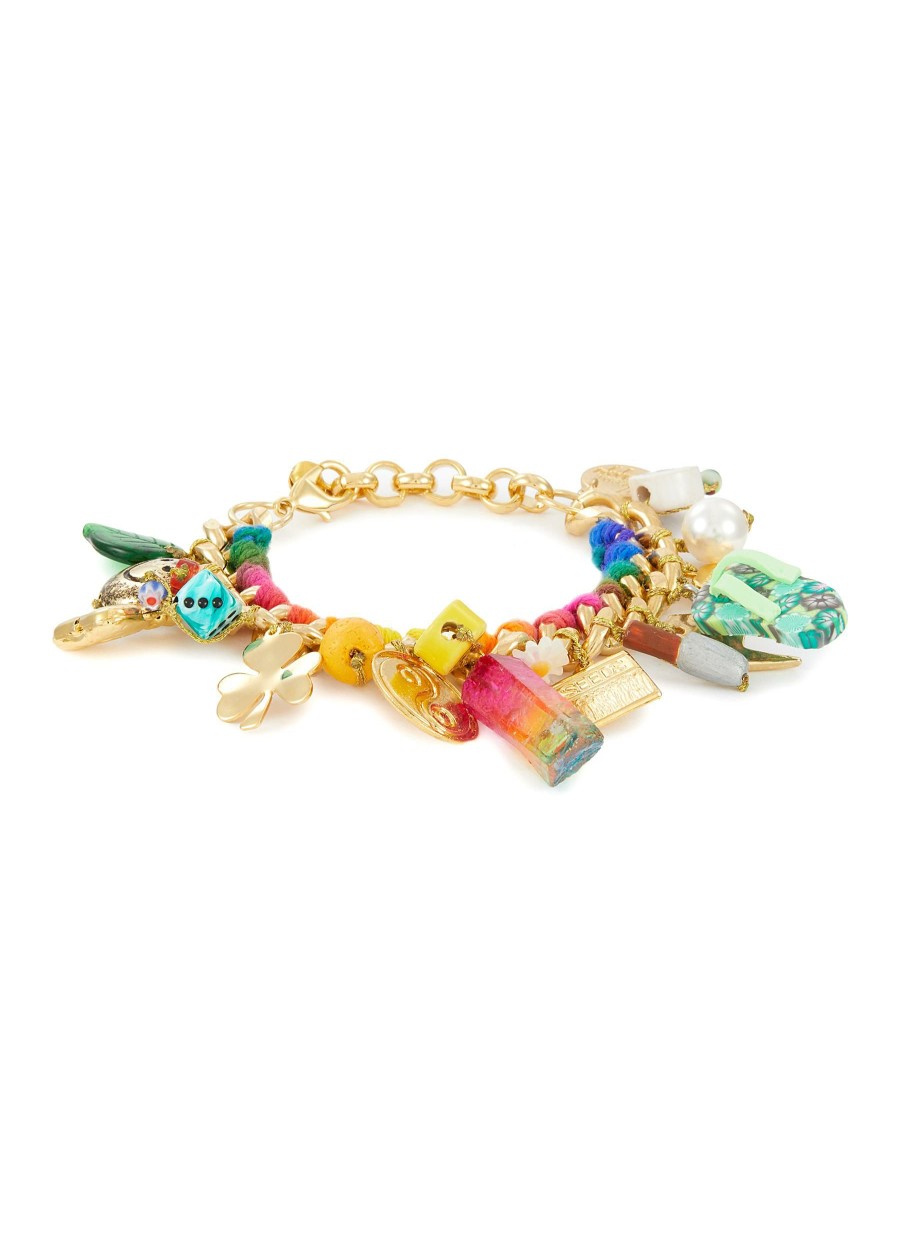 Accessories * | Venessa Arizaga Outlet 'In The Summertime' Gold Plated Brass Mixed Media Charm Bracelet