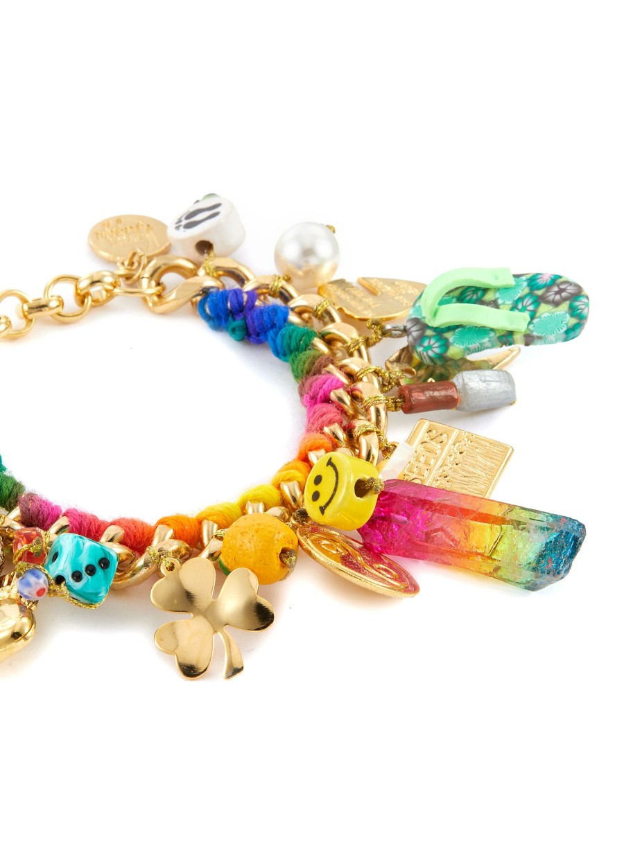 Accessories * | Venessa Arizaga Outlet 'In The Summertime' Gold Plated Brass Mixed Media Charm Bracelet