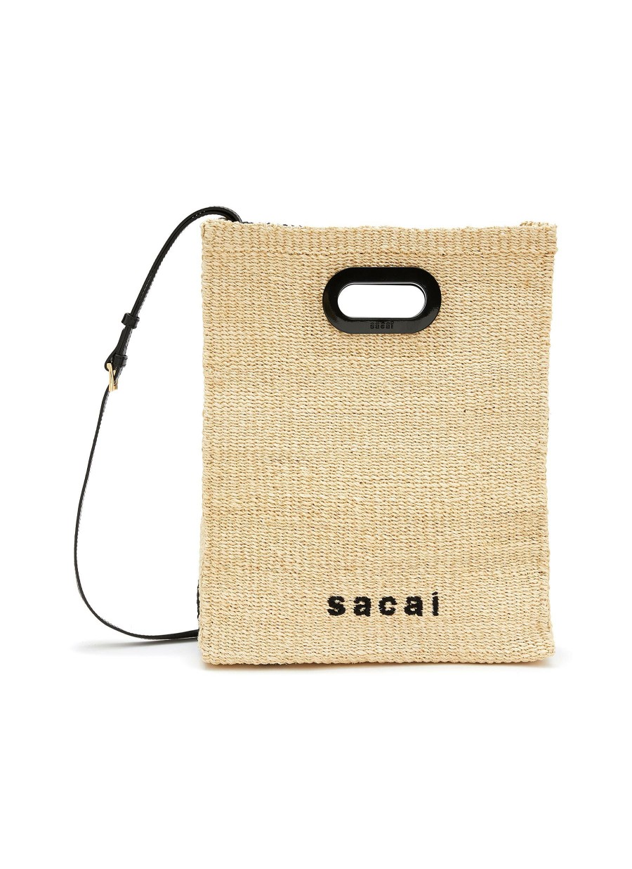 Bags * | Sacai Discount Medium 'Abaka' Bicoloured Raffia Shopper Bag