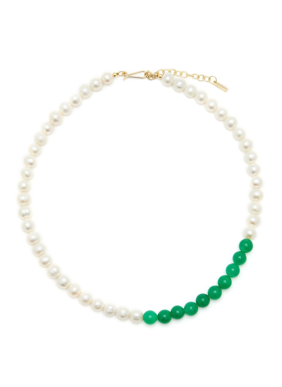 Accessories * | Completedworks Shop 14K Gold Plated Silver Pearl Jade Beaded Necklace