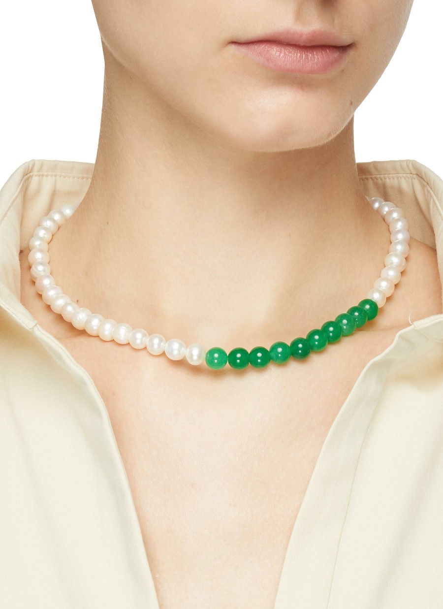 Accessories * | Completedworks Shop 14K Gold Plated Silver Pearl Jade Beaded Necklace