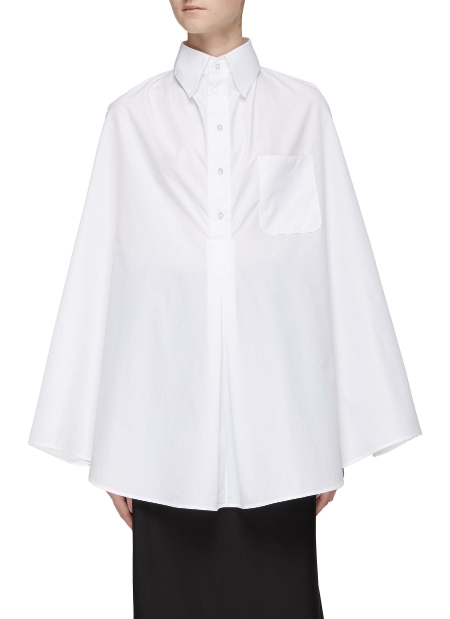 Clothing * | The Row Shop 'Aleida' High Neck Cotton Cape Shirt