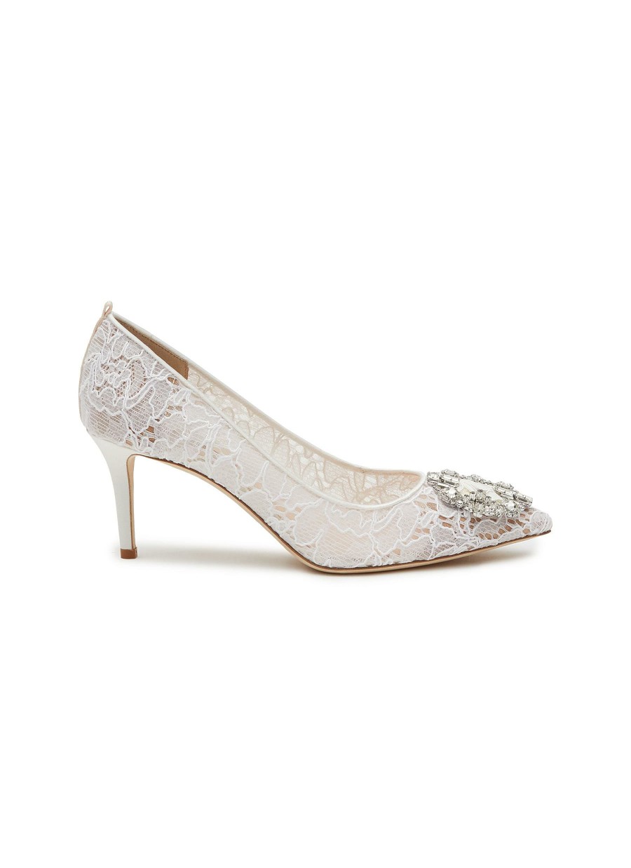 Shoes * | Sjp By Sarah Jessica Parker Outlet Sale 'Amira' 70 Crystal Embellished Buckle Point Toe Lace Pumps