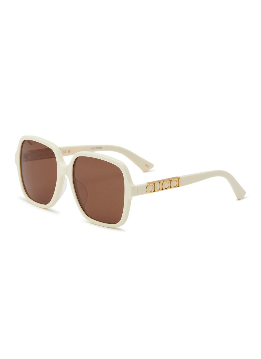 Accessories * | Gucci Excellent Quality Logo Applique Square Acetate Frame Brown Lens Sunglasses