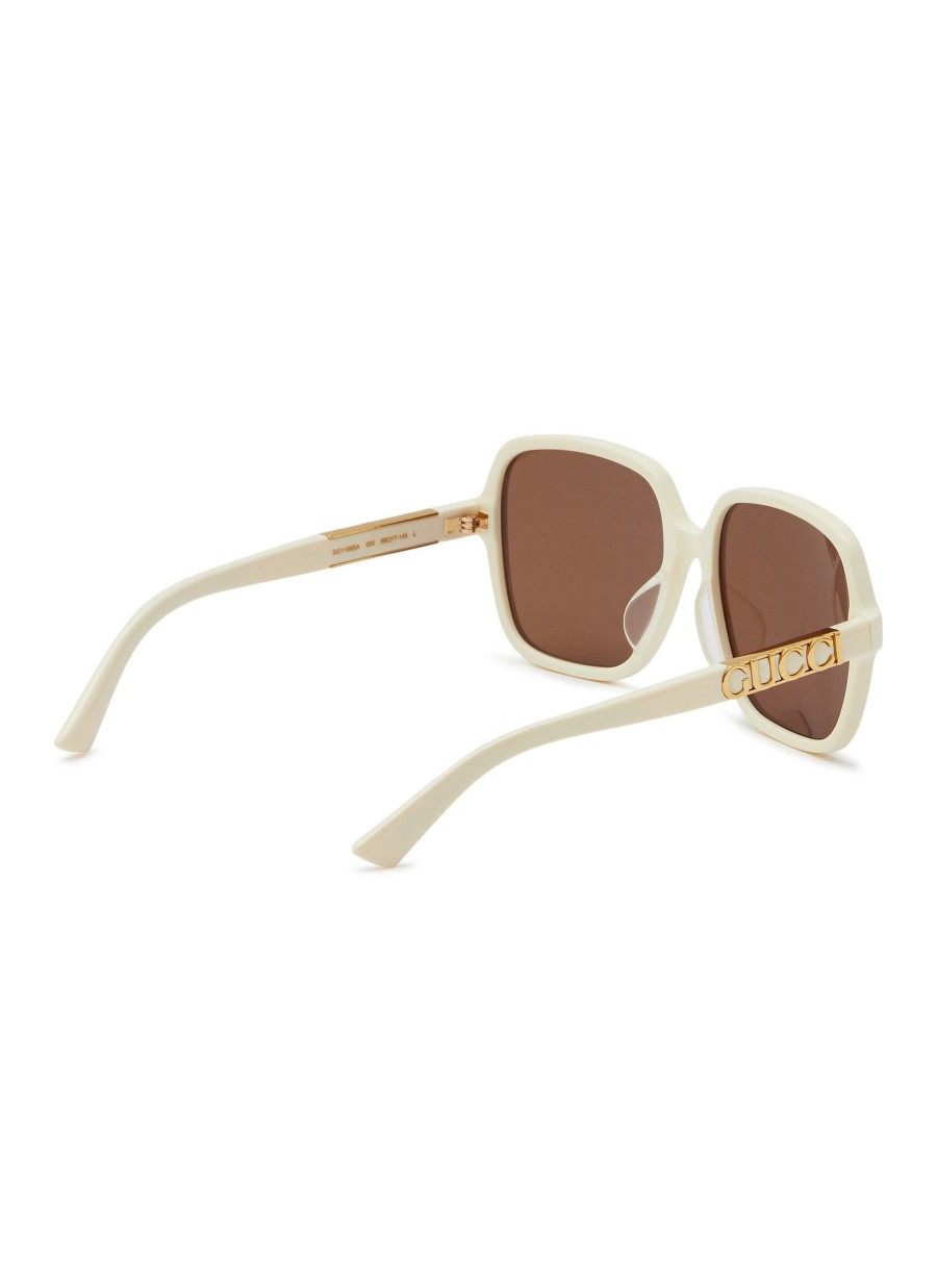 Accessories * | Gucci Excellent Quality Logo Applique Square Acetate Frame Brown Lens Sunglasses