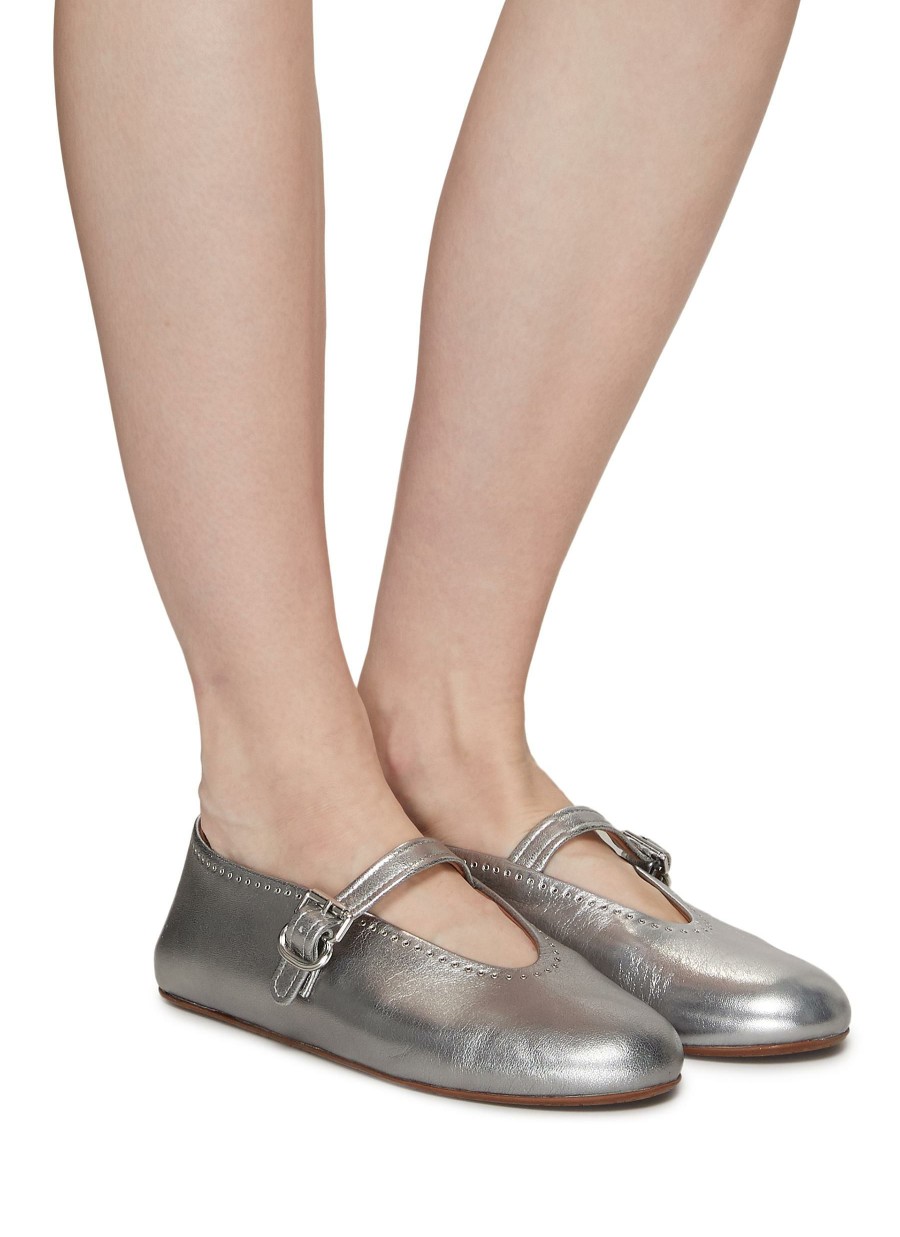 Shoes * | Alaia Discount Mini Eyelet Applique Laminated Nappa Leather Ballerina Flats