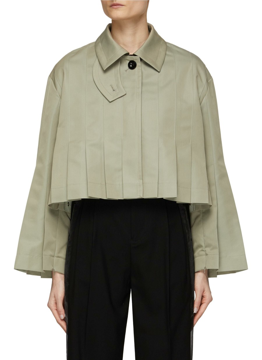 Clothing * | Sacai Crazy Deals Pleated Cropped Trench Jacket