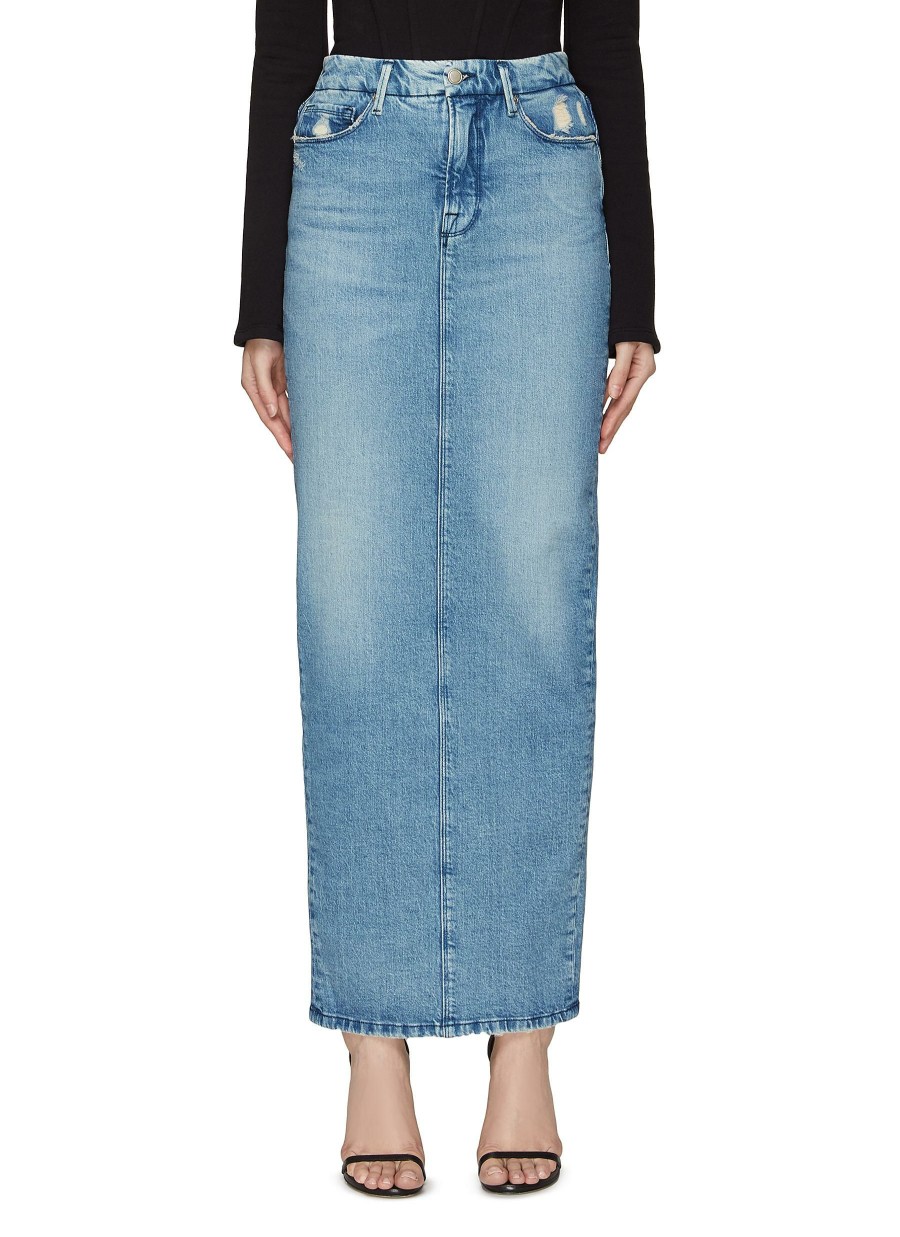 Clothing * | Good American Crazy Deals Convertible Washed Denim Tube Maxi Skirt